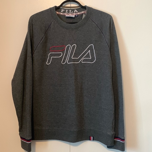 FILA Men’s Grey Logo Branded Pullover Sweatshirt Sweater Size Medium - Picture 1 of 8